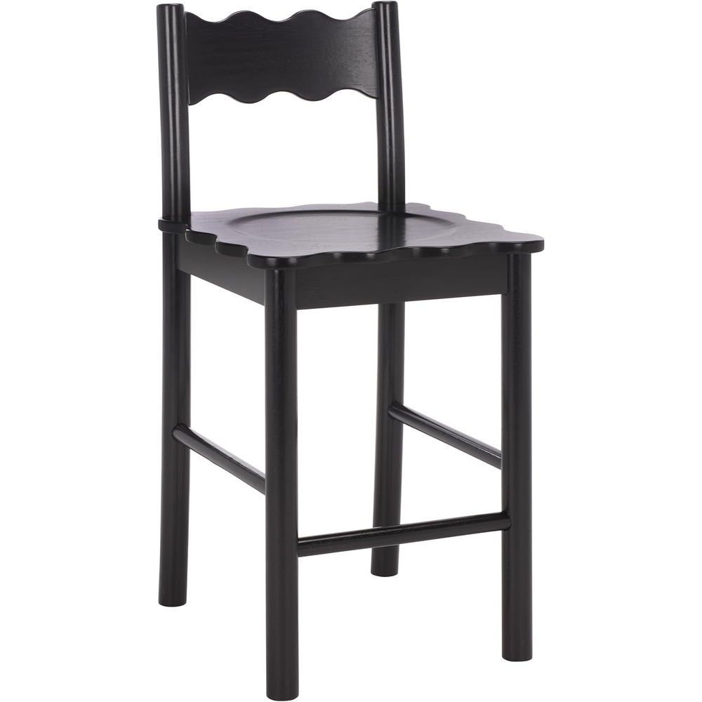 image:imageSAFAVIEH Home Collection Nolly Black Solid Wood Counter Chair ScallopBack Farmhouse Kitchen Seating BST9212B