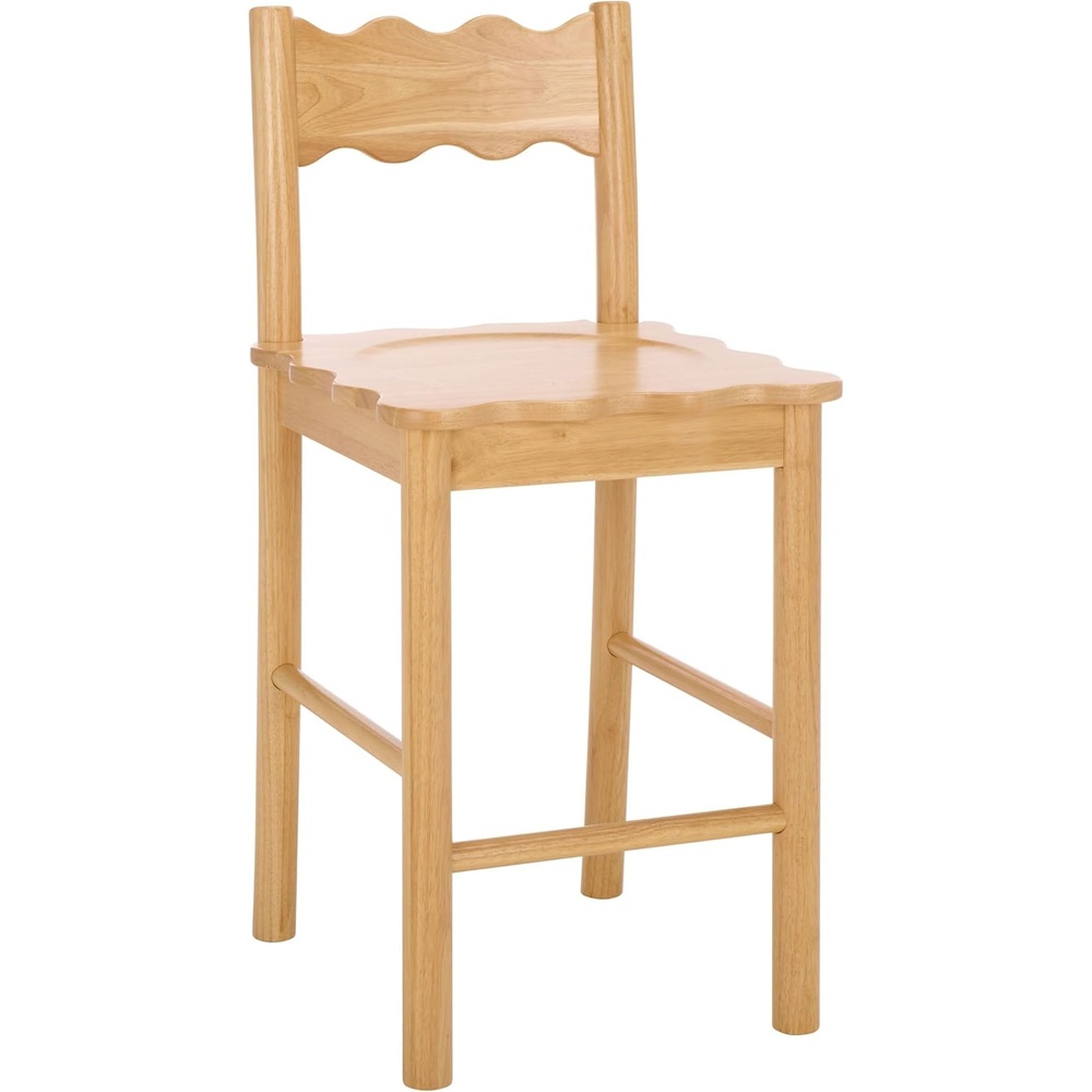 image:imageSAFAVIEH Home Collection Nolly Natural Solid Wood Counter Chair ScallopBack Farmhouse Kitchen Seating BST9212A