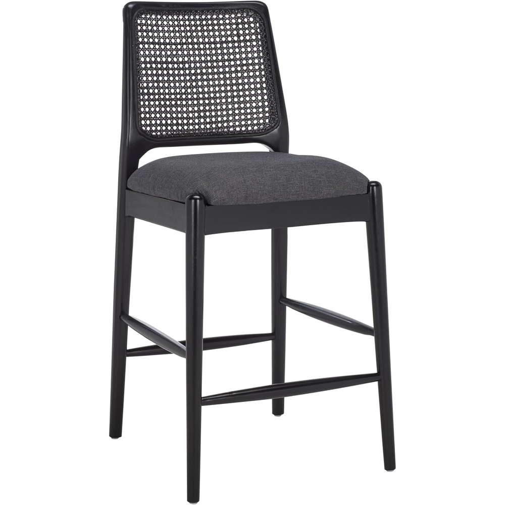 image:imageSAFAVIEH Home Collection Reinhardt Counter Stool 27inch Seat Height Walnut Brown Solid Wood Frame amp Grey Seat with Rattan Back BST8800BGreyBlack