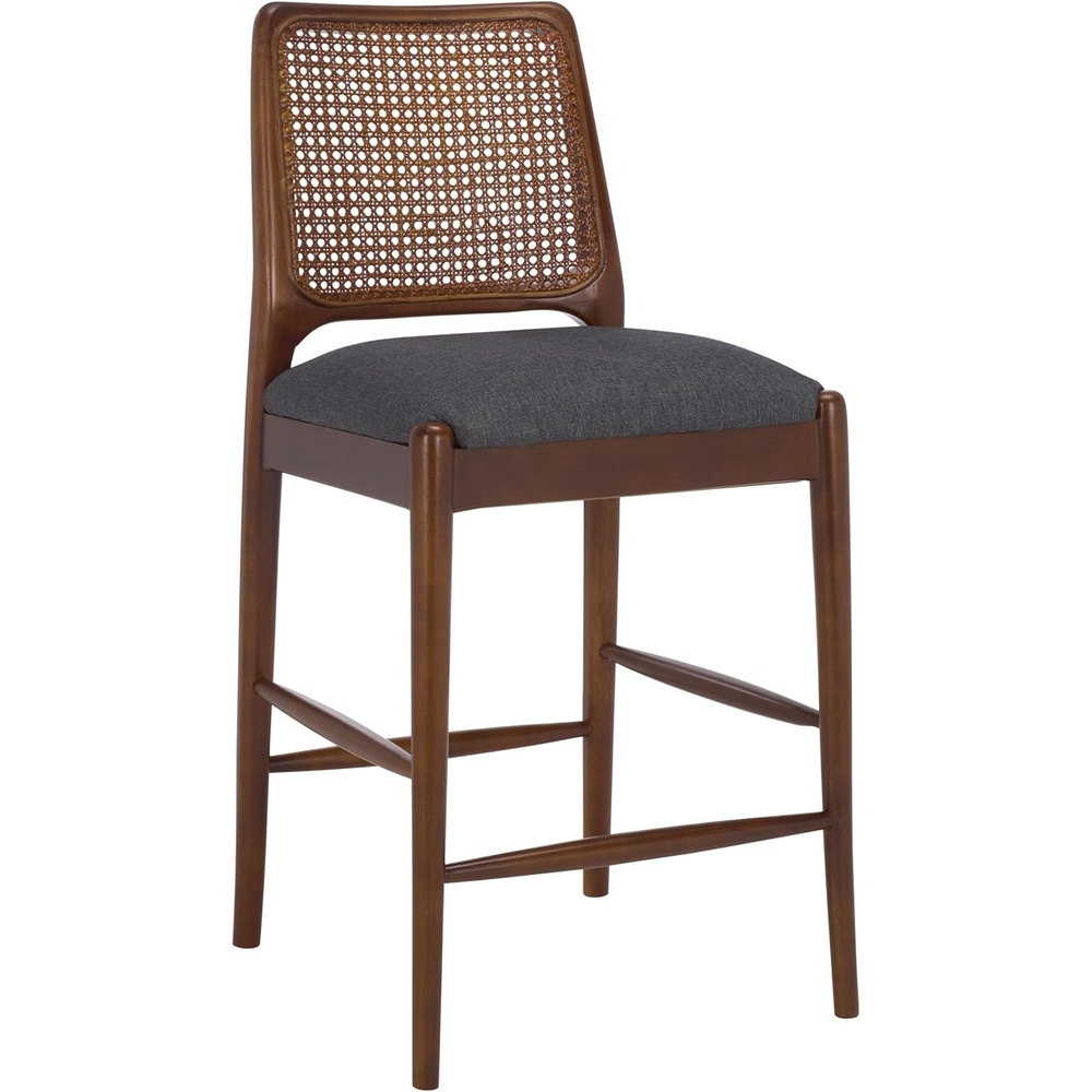 image:imageSAFAVIEH Home Collection Reinhardt Counter Stool 27inch Seat Height Walnut Brown Solid Wood Frame amp Grey Seat with Rattan Back BST8800BGreyWalnut
