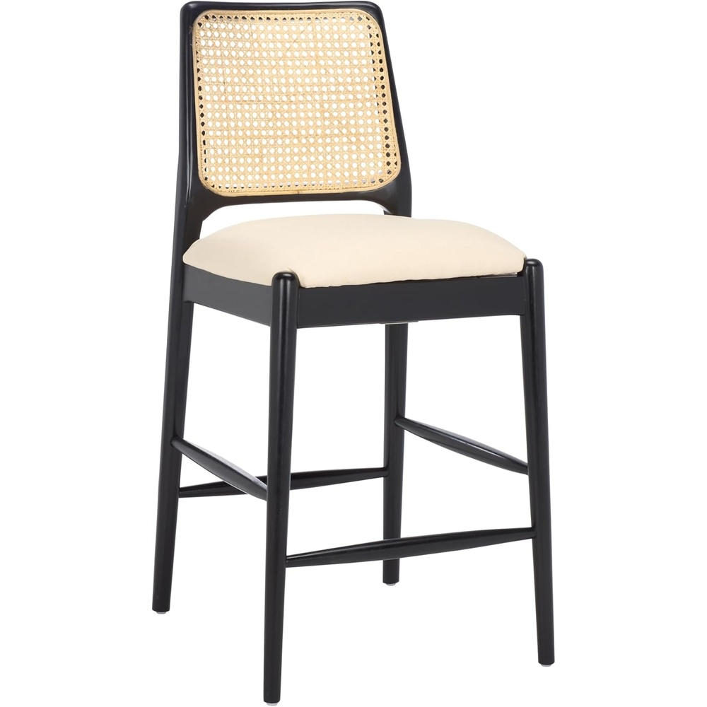 image:imageSAFAVIEH Home Collection Reinhardt Counter Stool 27inch Seat Height Walnut Brown Solid Wood Frame amp Grey Seat with Rattan Back BST8800BWhiteBlack