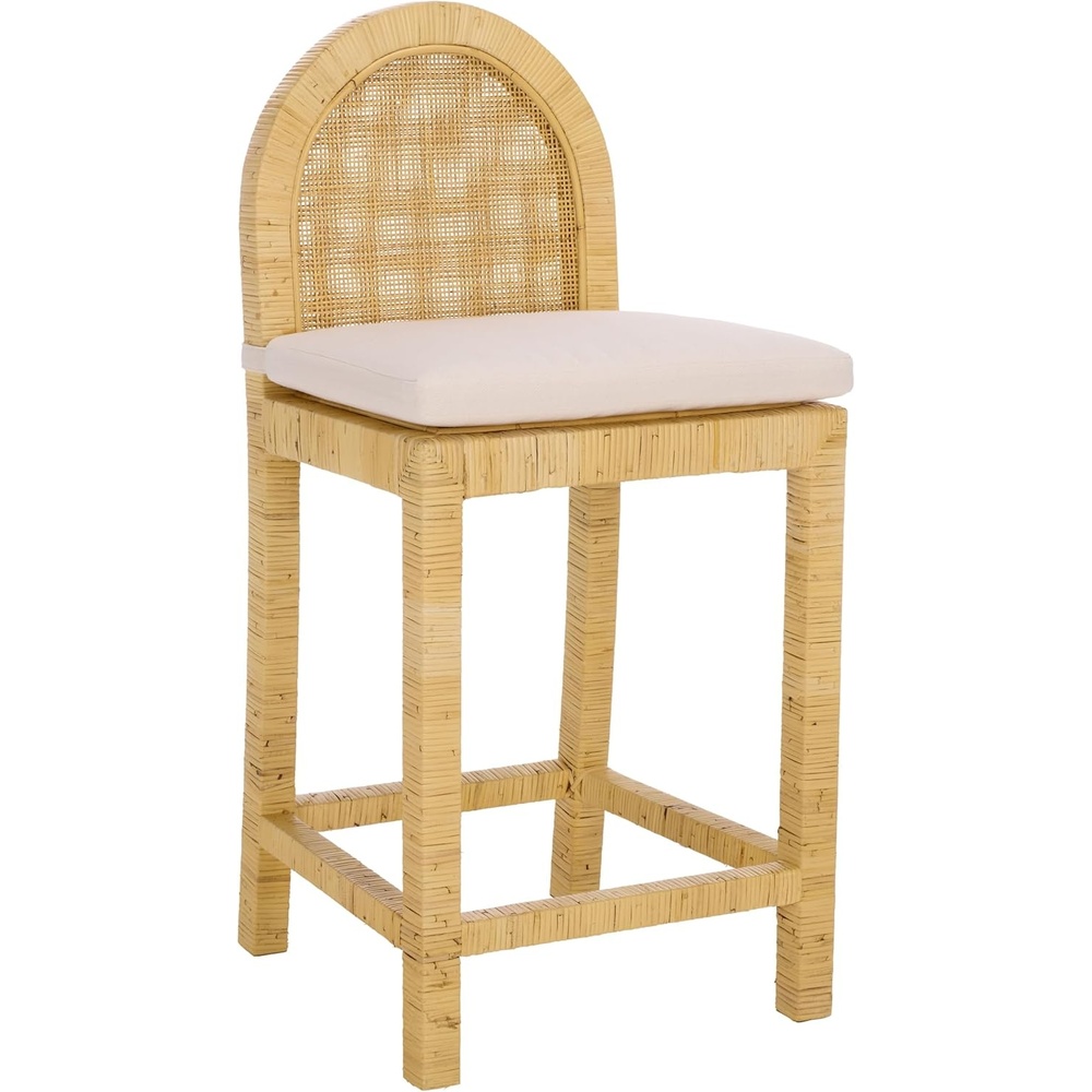image:imageSAFAVIEH Home Collection Tojo Cane Rounded Back Counter Stool Natural Wood with White Cushion Fully Assembled BST6507ANaturalWhite