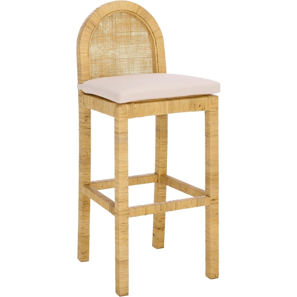 image:imageSAFAVIEH Home Collection Tojo Natural Rattan 30Inch Bar Stool Rounded Cane Back amp White Cushion Fully Assembled BST6506ANaturalWhite