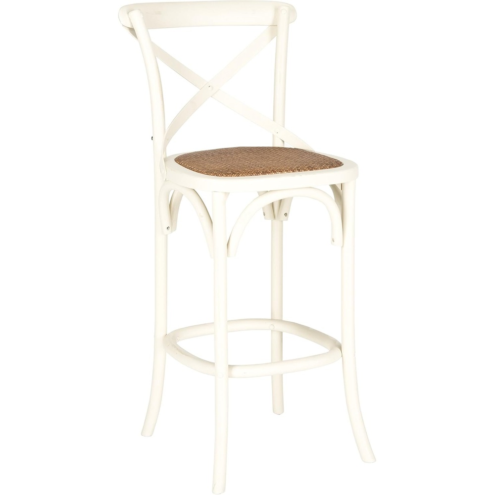 image:imageSAFAVIEH Home Collection Franklin Farmhouse Weathered Grey OakBrown Rattan XBack 30inch Kitchen Breakfast Nook Dining Pub Bar Stool Fully AssembledIvory
