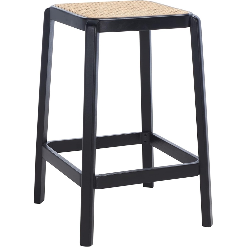 image:imageSAFAVIEH Home Collection Silus Black Backless Cane Solid Wood 25inch Counter Stool Fully AssembledBlackNatural