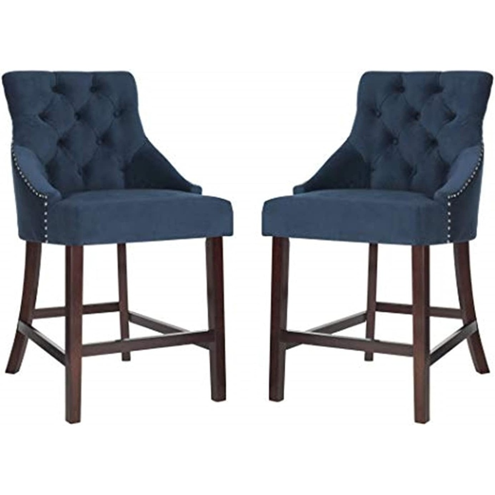 image:imageSafavieh Eleni Counter Stool BeigeEspressoNavy Espresso Chrome Nail Heads