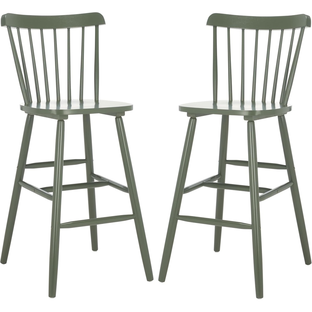 image:imageSafavieh Home Collection Galena Spindle Back Natural Bar 30inch Stool Set of 2Dusty Green