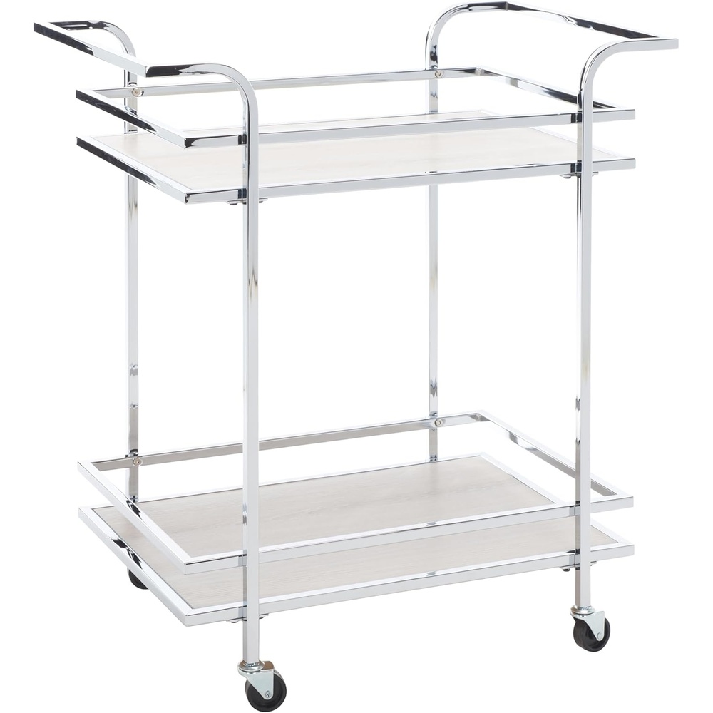 image:imageSafavieh Home Collection Lameris Matte ChromeGrey 2Tier Bart Cart with HandleChromeGrey