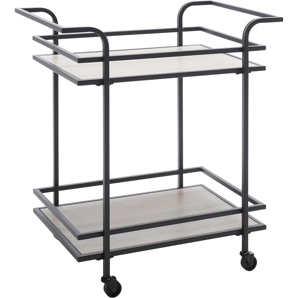 image:imageSafavieh Home Collection Lameris Matte ChromeGrey 2Tier Bart Cart with HandleMatte BlackGrey