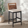 SAFAVIEH Furniture – Darin Counter Stool – Brown & White – Solid Wood – Coastal Upholstered Design – Ideal for Kitchen, Bar Area, Dining Room – Fully Assembled (BST4001D)(Brown Weaving/Black/White Cushion)