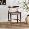 SAFAVIEH Home Collection – Elbow Espresso Solid Wood Counter Stool, 24-Inch Seat Height, Low Back Modern Kitchen Seating, Olive Upholstered Seat (BST3302A)