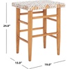 SAFAVIEH Home Collection Kaleo Natural Solid Wood/White Woven Leather 24-inch Seat Height Counter Stool (Fully Assembled)(White/Natural)