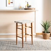 SAFAVIEH Home Collection Kaleo Natural Teak Solid Wood/White Woven Leather 30-inch Seat Height Bar Stool (Fully Assembled)(White/Natural)