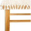 SAFAVIEH Home Collection Kaleo Natural Teak Solid Wood/White Woven Leather 30-inch Seat Height Bar Stool (Fully Assembled)(White/Natural Teak)