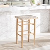 SAFAVIEH Home Collection Kaleo Natural Teak Solid Wood/White Woven Leather 30-inch Seat Height Bar Stool (Fully Assembled)(White/Natural Teak)