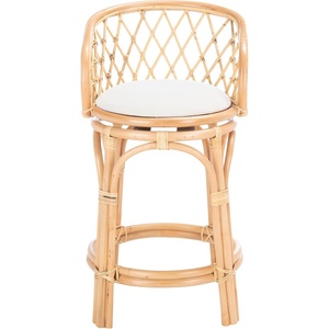 SAFAVIEH Furniture – Yuta Rattan Swivel Counter Stool – 23.82″ Seat Height – White & Natural – Mango Wood – Coastal Rattan Design – Ideal for Kitchen, Bar Area – Fully Assembled (BST6504A)(White/Natural)