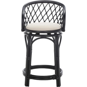 SAFAVIEH Furniture – Yuta Rattan Swivel Counter Stool – 23.82″ Seat Height – White & Natural – Mango Wood – Coastal Rattan Design – Ideal for Kitchen, Bar Area – Fully Assembled (BST6504A)(White/Black)