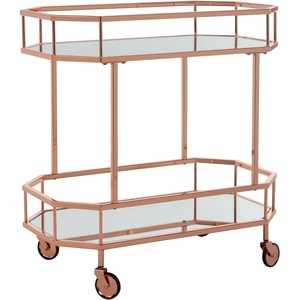 SAFAVIEH Home Collection – Silva Black 2-Tier Octagon Bar Cart with Mirrored Shelves & Wheels, Glam Art Deco Rolling Bar Cart for Entertaining (BCT8004D)(Rose Gold / Mirror)