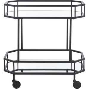 SAFAVIEH Home Collection – Silva Black 2-Tier Octagon Bar Cart with Mirrored Shelves & Wheels, Glam Art Deco Rolling Bar Cart for Entertaining (BCT8004D)(Matte/Black)