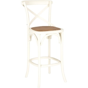 SAFAVIEH Home Collection Franklin Farmhouse Weathered Grey Oak/Brown Rattan X-Back 30-inch Kitchen Breakfast Nook Dining Pub Bar Stool (Fully Assembled)(Ivory)