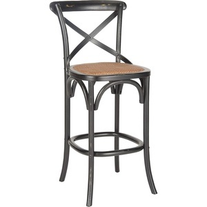 SAFAVIEH Home Collection Franklin Farmhouse Weathered Grey Oak/Brown Rattan X-Back 30-inch Kitchen Breakfast Nook Dining Pub Bar Stool (Fully Assembled)(brown)
