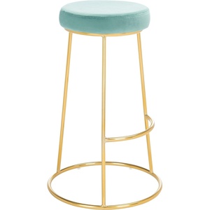 SAFAVIEH Home Collection Sabina Malachite Green Velvet/Gold 29-inch Round Kitchen Breakfast Nook Dining Pub Bar Stool(Seafoam / Gold)