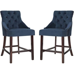 Safavieh Eleni Counter Stool, Beige/Espresso(Navy / Espresso – Chrome Nail Heads)