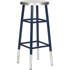Safavieh Home Collection Kenzie White and Silver 30-inch Bar Stool(Navy / Silver)