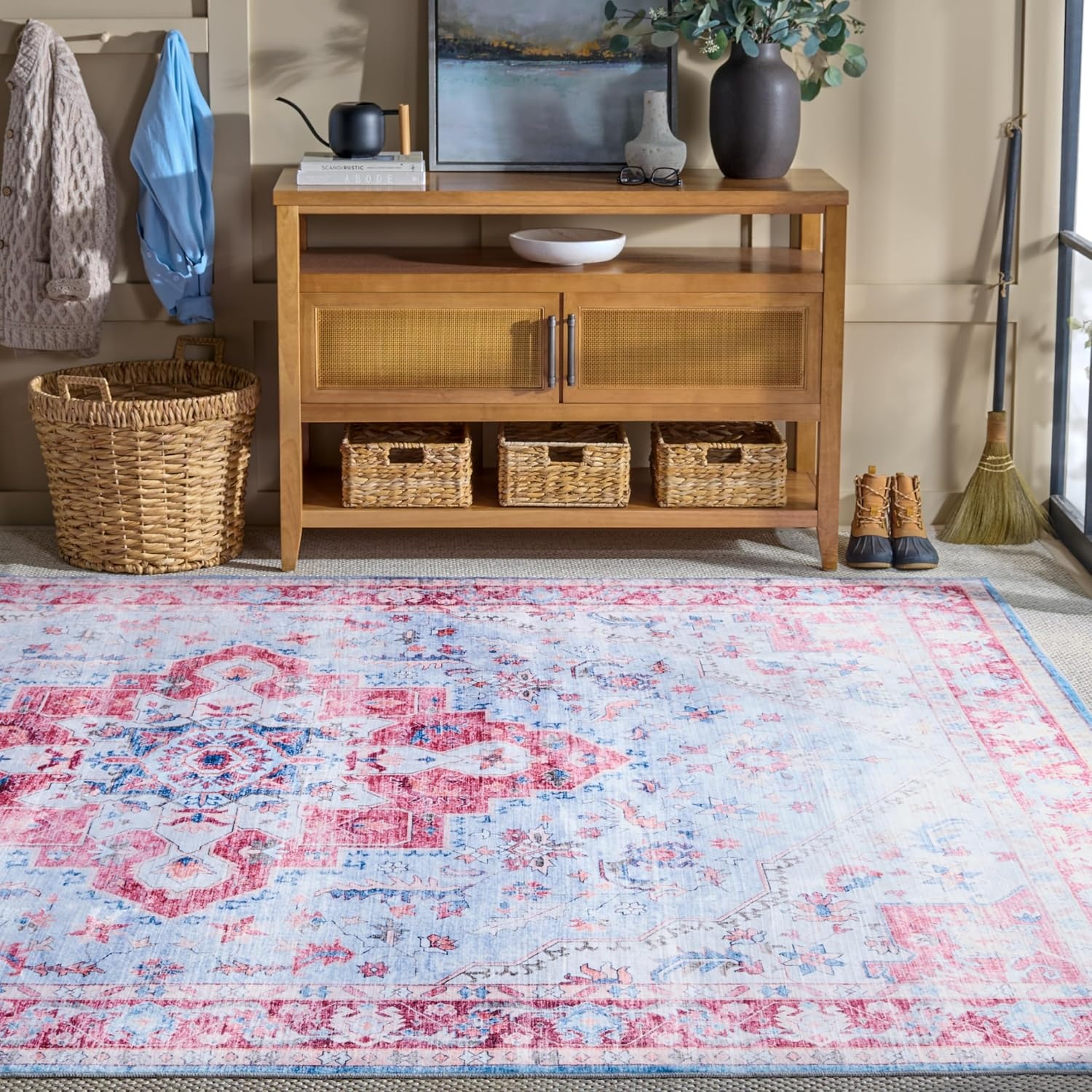image:imageMartha Stewart x SAFAVIEH Machine Washable Area Rug Collection 5 x 7 Red amp Blue Slip Resistant amp Easy Cleaning Ideal for Ideal for Living Room Bedroom Dining Space MSRW148MRedBlue