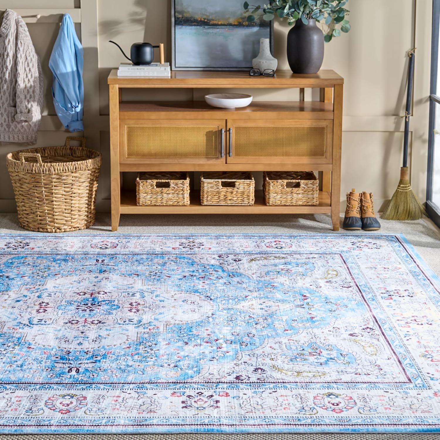image:imageMartha Stewart x SAFAVIEH Machine Washable Area Rug Collection 5 x 7 Turquoise amp Beige Slip Resistant amp Easy Cleaning Ideal for Ideal for Living Room Bedroom Dining Space MSRW136KTurquoiseBeige