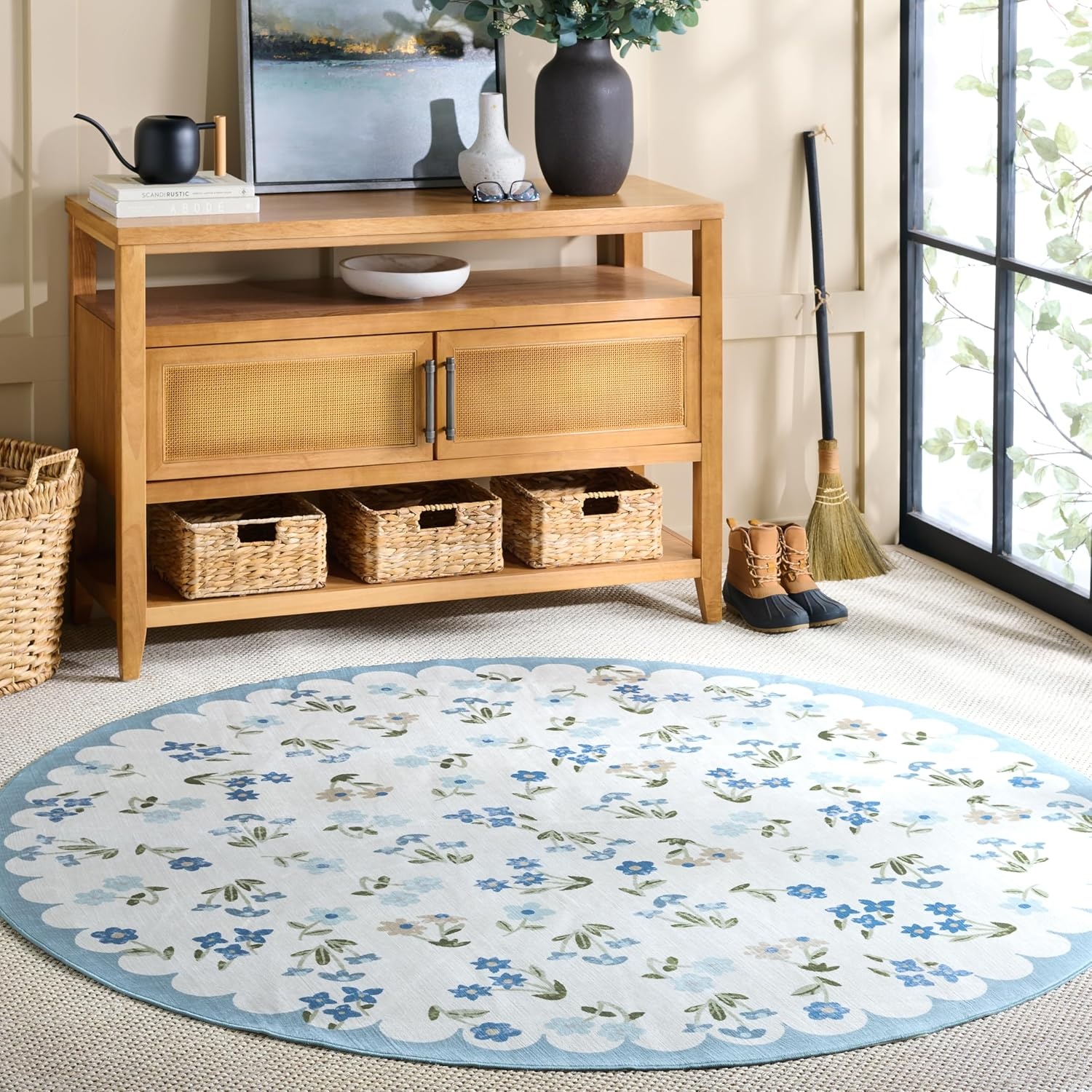 image:imageMartha Stewart x SAFAVIEH Machine Washable Area Rug Collection 5 x 8 Ivory amp Light Blue Slip Resistant amp Easy Cleaning Ideal for Ideal for Living Room Bedroom Dining Space MSRW198AIvoryLight Blue
