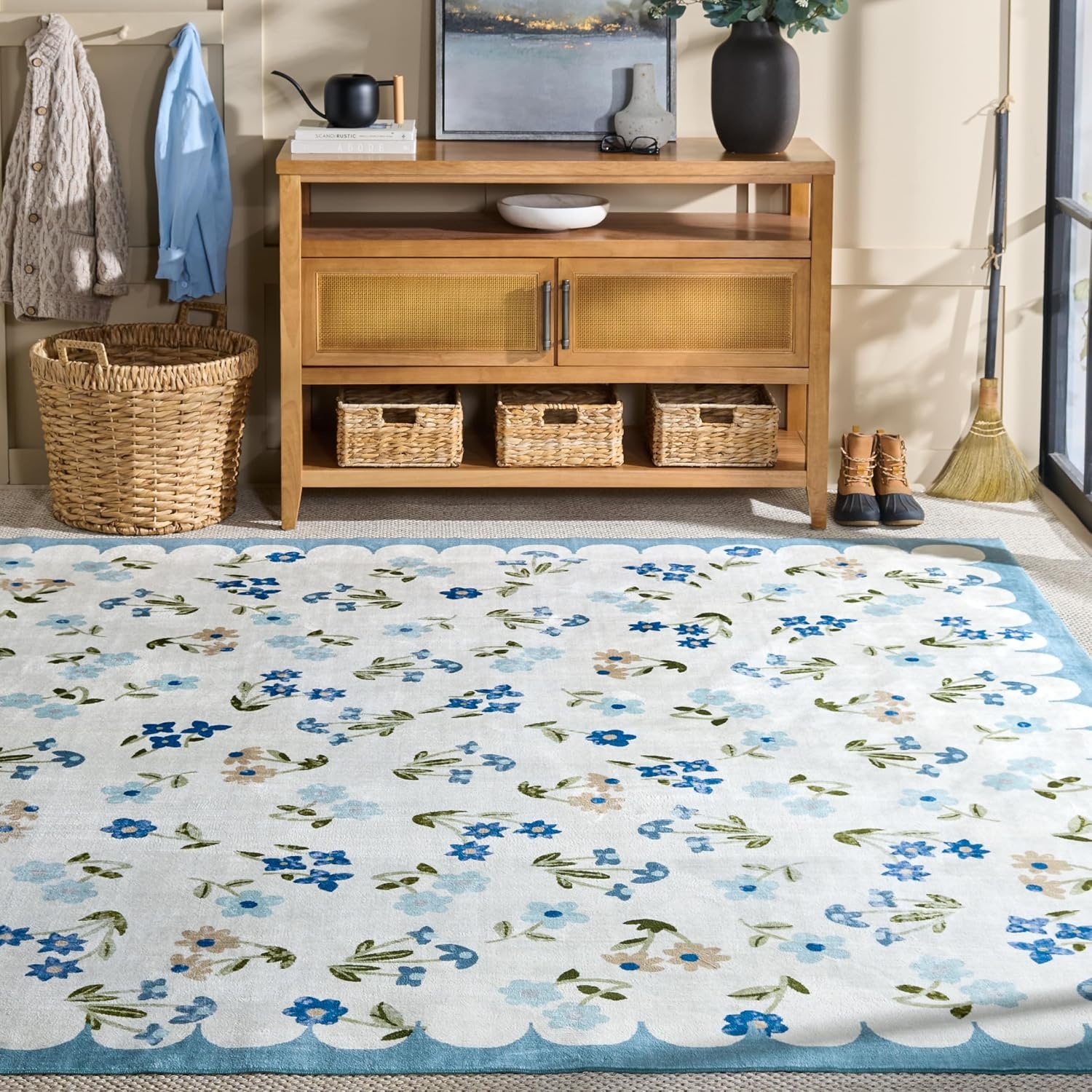 image:imageMartha Stewart x SAFAVIEH Machine Washable Area Rug Collection 5 x 8 Ivory amp Light Blue Slip Resistant amp Easy Cleaning Ideal for Ideal for Living Room Bedroom Dining Space MSRW198AIvoryLight Blue
