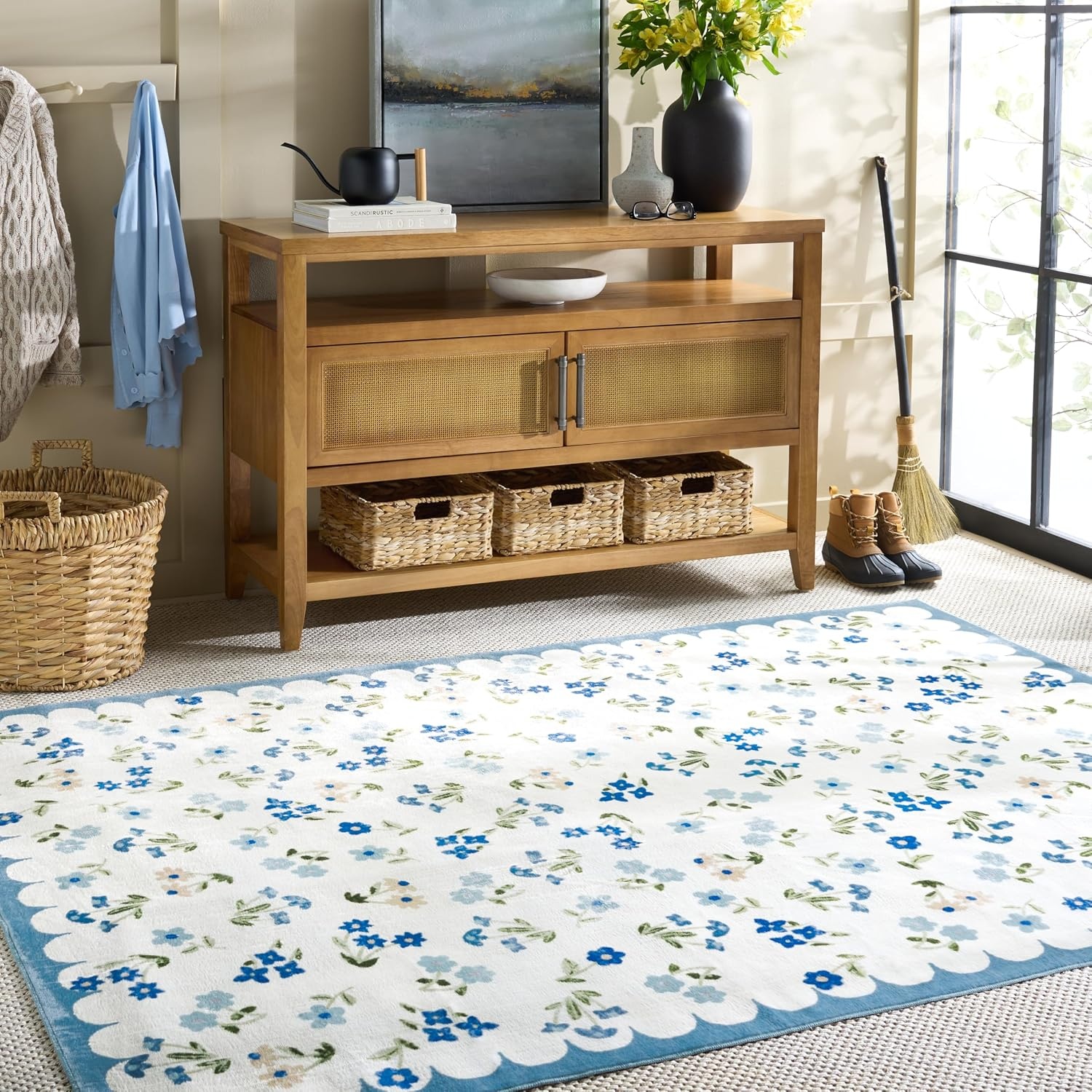 image:imageMartha Stewart x SAFAVIEH Machine Washable Area Rug Collection 5 x 8 Ivory amp Light Blue Slip Resistant amp Easy Cleaning Ideal for Ideal for Living Room Bedroom Dining Space MSRW198AIvoryLight Blue