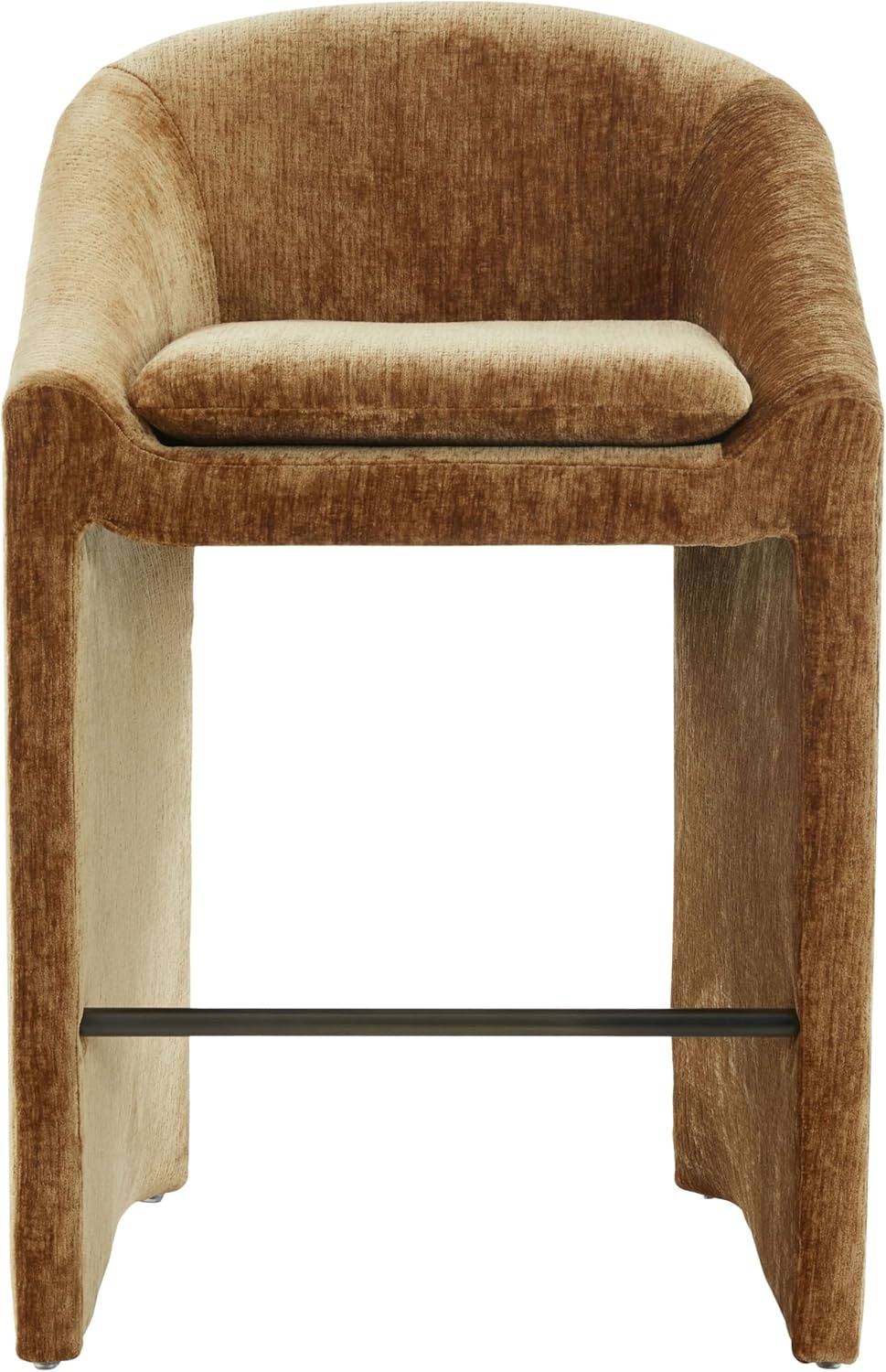 image:imageSAFAVIEH Couture Collection Kagan Taupe Chenille 31 Inch Bar Stool Upholstered BarHeight Seating with Curved Back Fully Assembled SFV4858DAmber