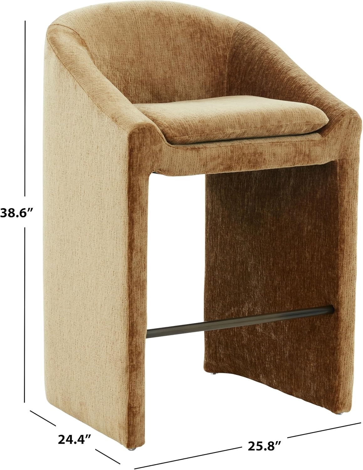 image:imageSAFAVIEH Couture Collection Kagan Taupe Chenille 31 Inch Bar Stool Upholstered BarHeight Seating with Curved Back Fully Assembled SFV4858DAmber