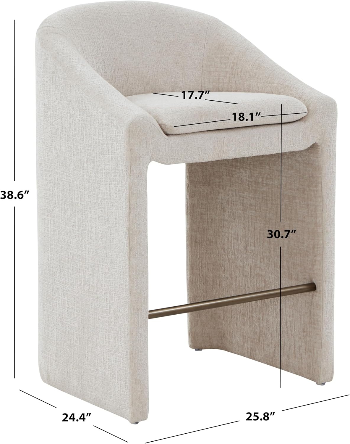 image:imageSAFAVIEH Couture Collection Kagan Taupe Chenille 31 Inch Bar Stool Upholstered BarHeight Seating with Curved Back Fully Assembled SFV4858DCreme