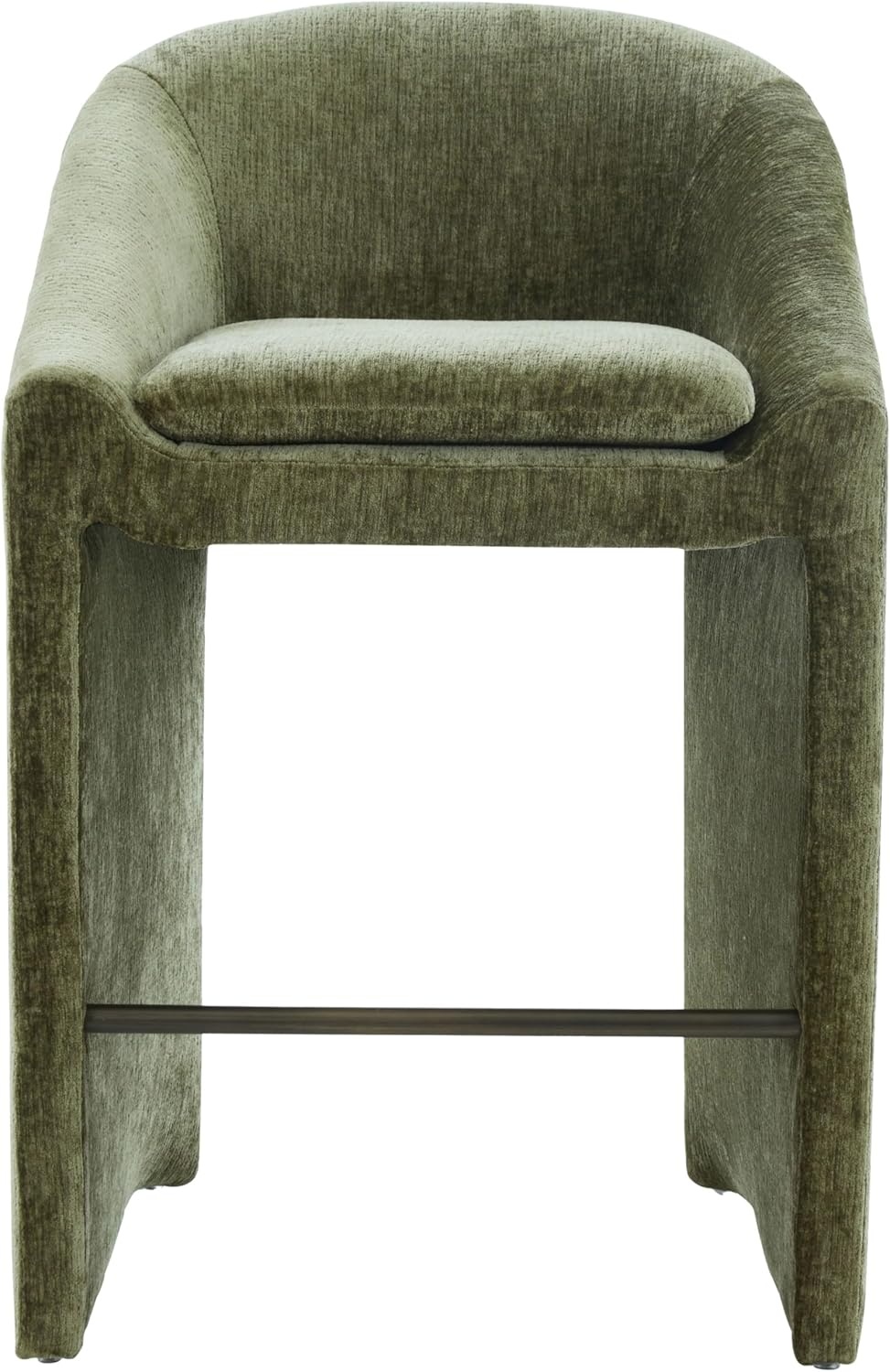 image:imageSAFAVIEH Couture Collection Kagan Taupe Chenille 31 Inch Bar Stool Upholstered BarHeight Seating with Curved Back Fully Assembled SFV4858DOlive Green