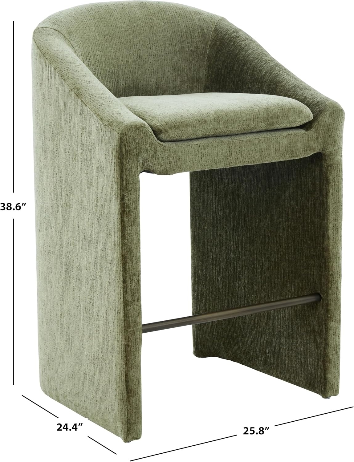 image:imageSAFAVIEH Couture Collection Kagan Taupe Chenille 31 Inch Bar Stool Upholstered BarHeight Seating with Curved Back Fully Assembled SFV4858DOlive Green