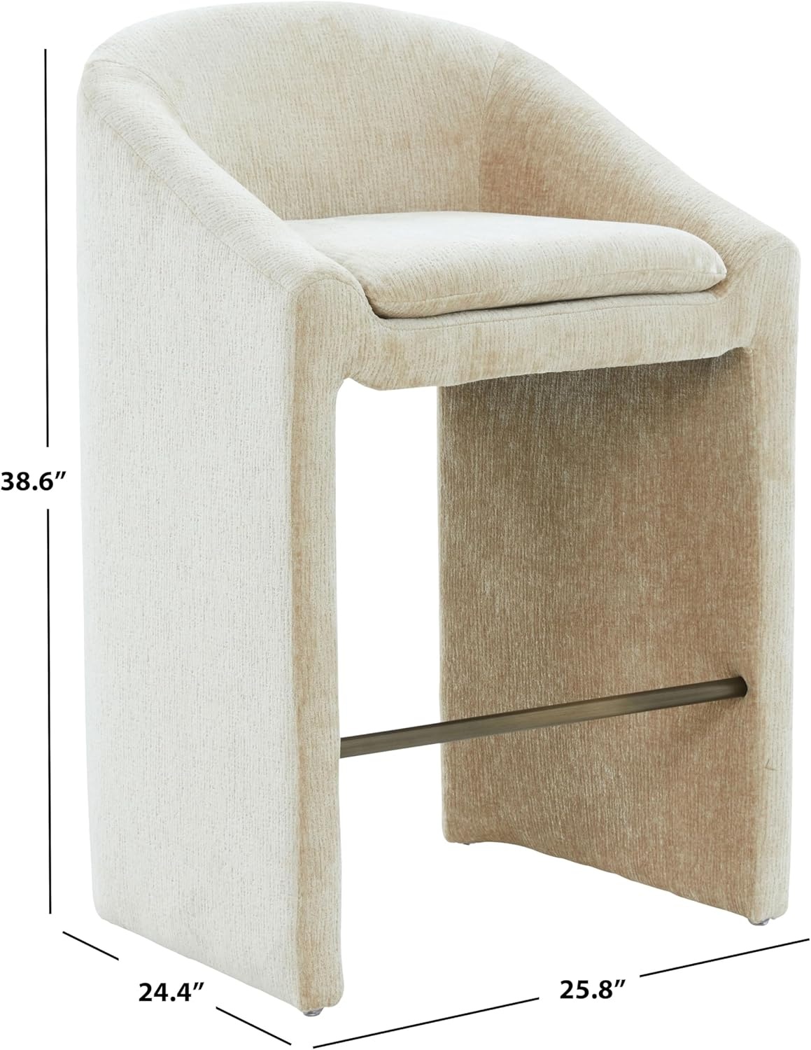 image:imageSAFAVIEH Couture Collection Kagan Taupe Chenille 31 Inch Bar Stool Upholstered BarHeight Seating with Curved Back Fully Assembled SFV4858DTaupe
