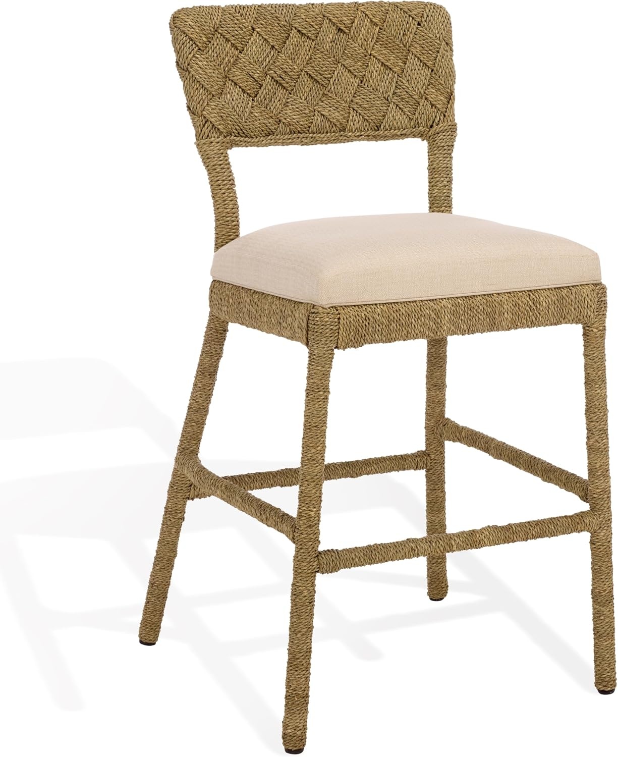 image:imageSAFAVIEH Couture Collection Rosemarie Woven Seagrass Counter Stool 25Inch Seat Height Cushioned CounterHeight Bar Stool for Kitchen Island Coastal Natural Style CWK2035ANaturalBeige