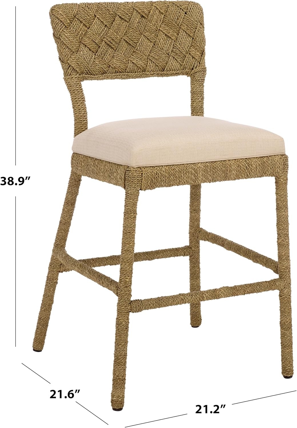 image:imageSAFAVIEH Couture Collection Rosemarie Woven Seagrass Counter Stool 25Inch Seat Height Cushioned CounterHeight Bar Stool for Kitchen Island Coastal Natural Style CWK2035ANaturalBeige
