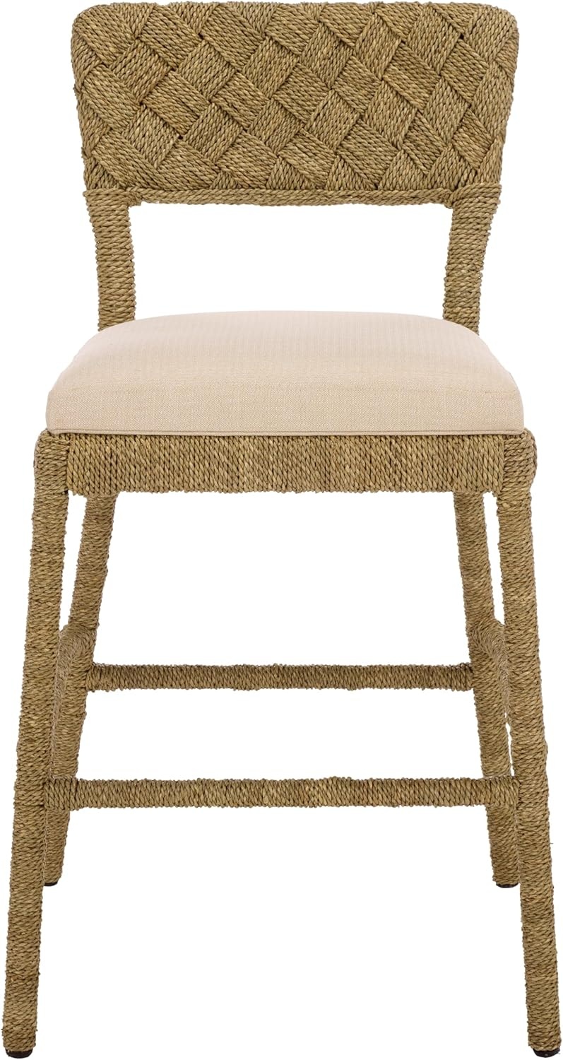 image:imageSAFAVIEH Couture Collection Rosemarie Woven Seagrass Counter Stool 25Inch Seat Height Cushioned CounterHeight Bar Stool for Kitchen Island Coastal Natural Style CWK2035ANaturalBeige