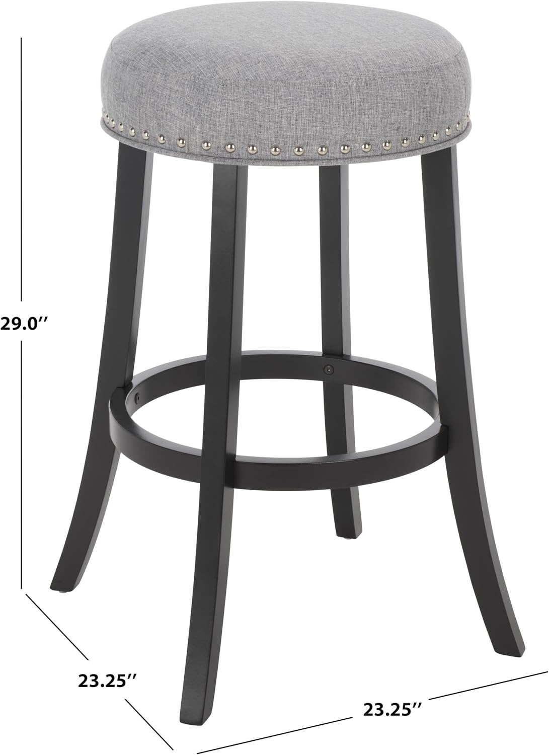 image:imageSAFAVIEH Furniture Mumbai 29Inch Bar Stool Grey Linen Seat amp Black Legs Solid Wood with Nailhead Trim Ideal for Kitchen Dining Room Bar Seating BST5606BGreyBlack