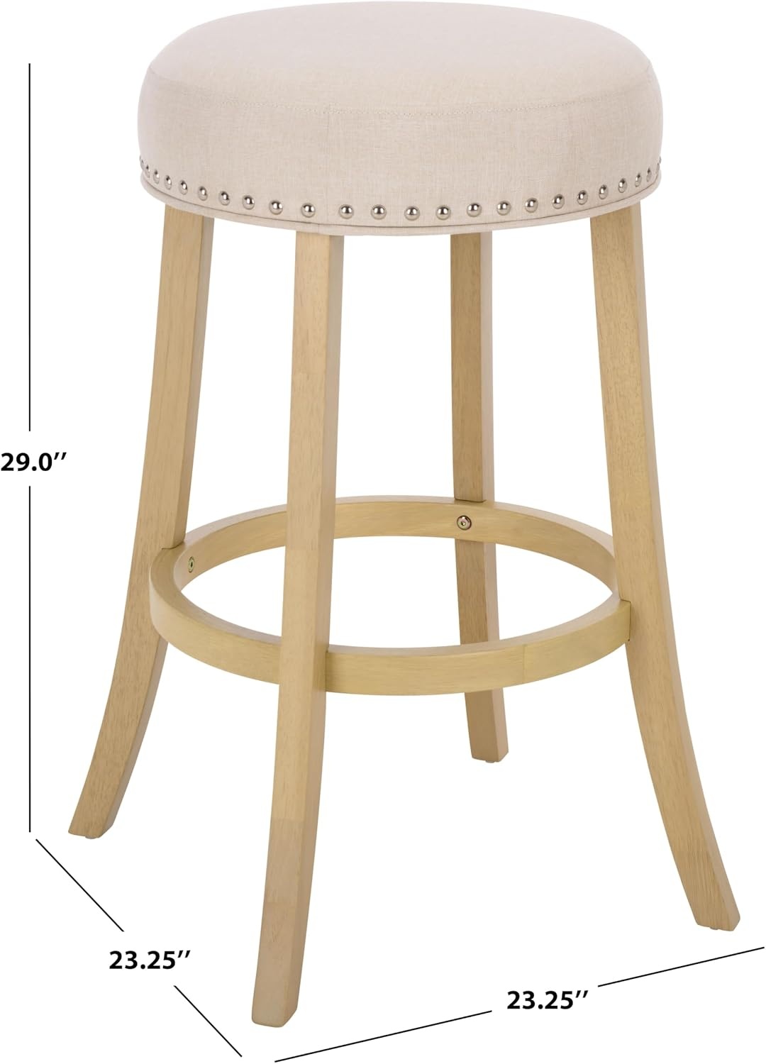 image:imageSAFAVIEH Furniture Mumbai 29Inch Bar Stool Grey Linen Seat amp Black Legs Solid Wood with Nailhead Trim Ideal for Kitchen Dining Room Bar Seating BST5606BCreamNatural