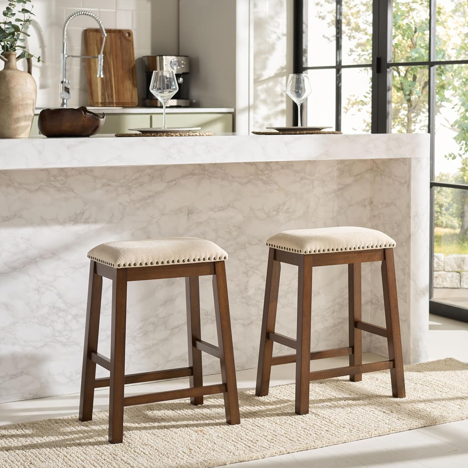 image:imageSAFAVIEH Home Collection Aero White 25inch Counter Stool Set of 2CremeBrown