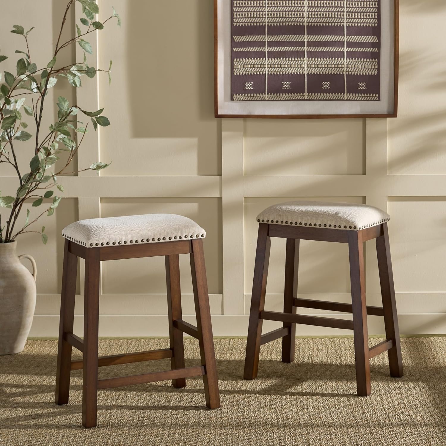 image:imageSAFAVIEH Home Collection Aero White 25inch Counter Stool Set of 2CremeBrown