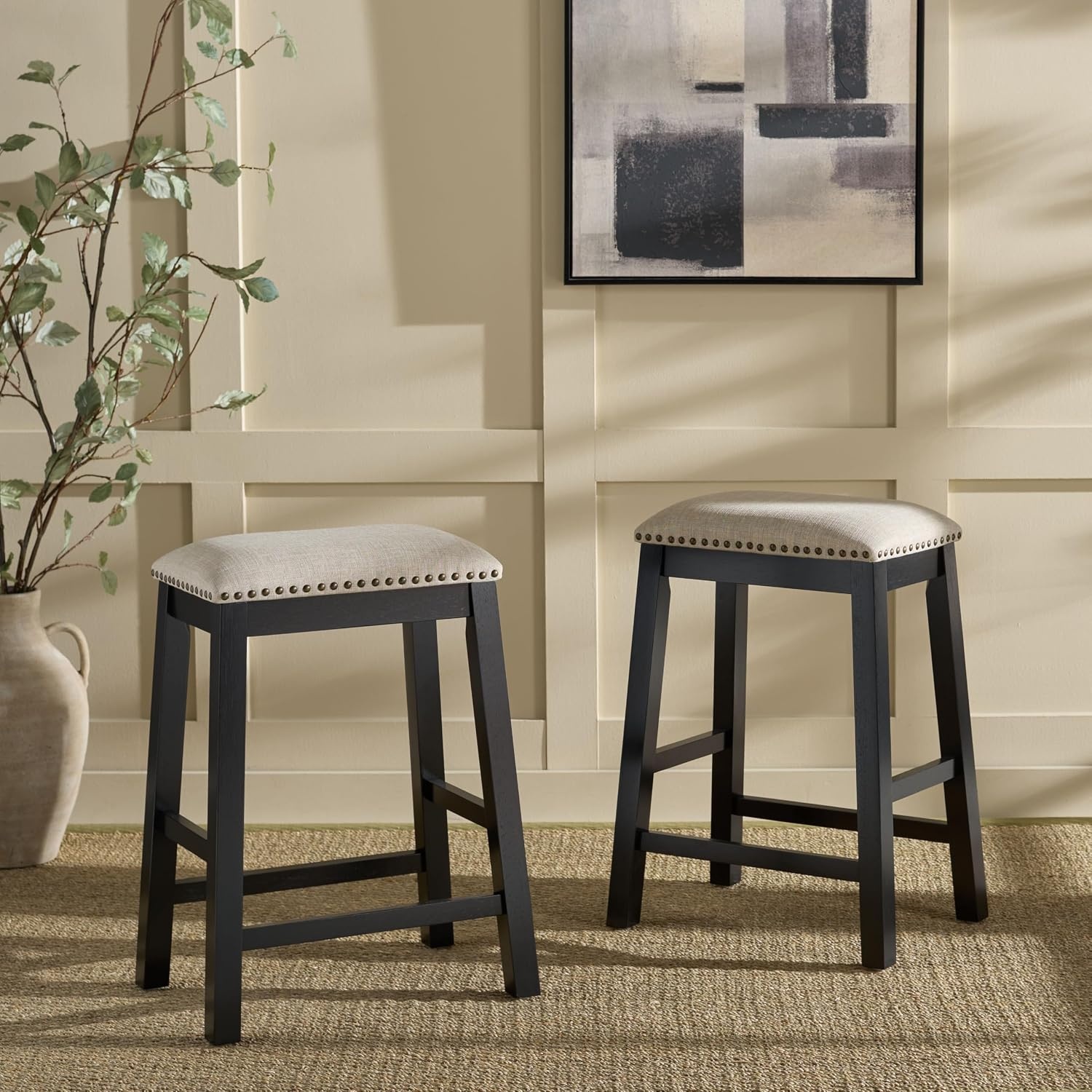 image:imageSAFAVIEH Home Collection Aero White 25inch Counter Stool Set of 2GreyBlack