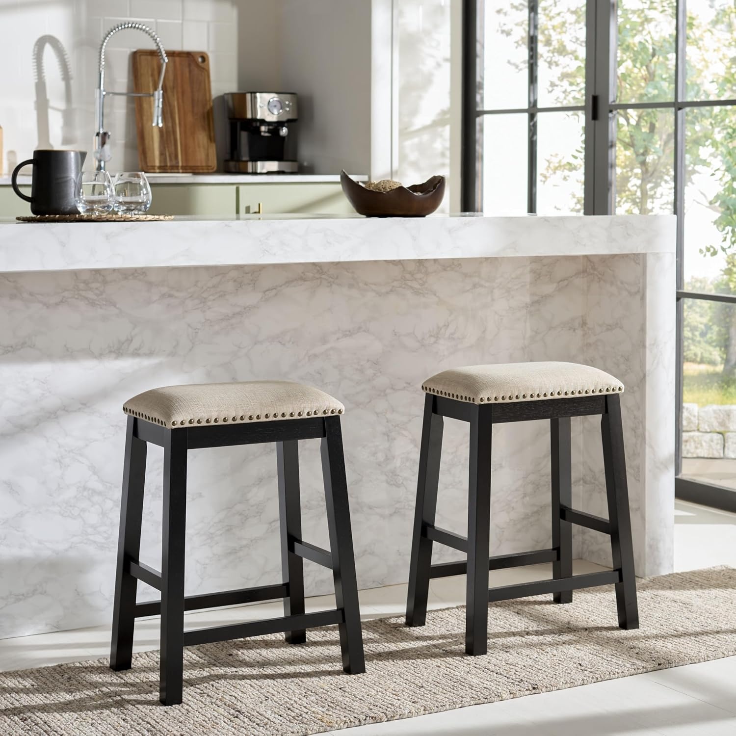 image:imageSAFAVIEH Home Collection Aero White 25inch Counter Stool Set of 2GreyBlack