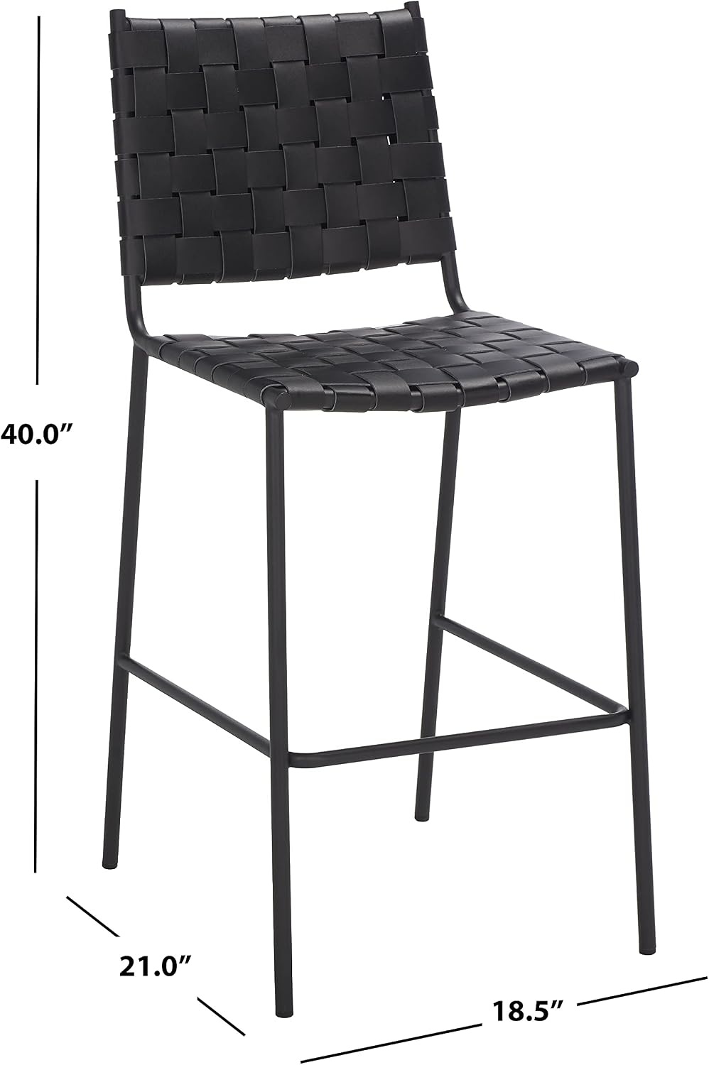 image:imageSAFAVIEH Home Collection Bahari White Woven LeatherBlack 26inch Kitchen Island Breakfast Nook Counter Stool Fully AssembledBlack