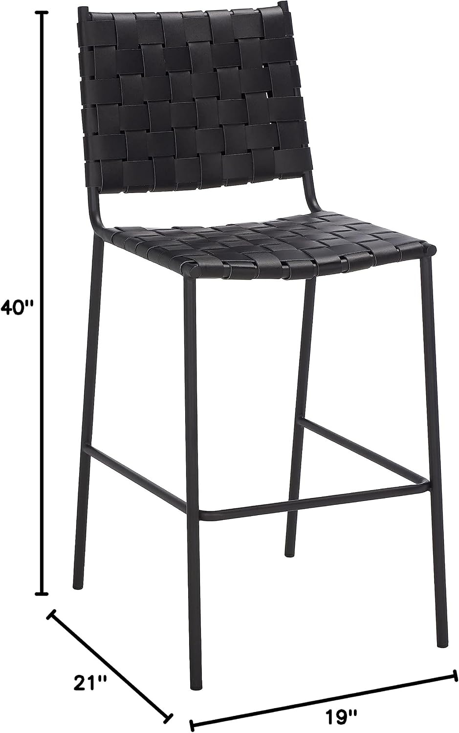 image:imageSAFAVIEH Home Collection Bahari White Woven LeatherBlack 26inch Kitchen Island Breakfast Nook Counter Stool Fully AssembledBlack